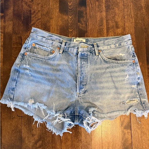 Agolde Pants - Agolde Light Blue Distressed Denim Jean Shorts